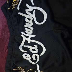 Ed Hardy Black Shorts with White and Yellow Details